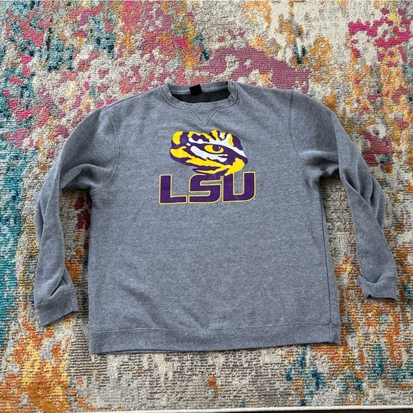 LSU Tigers Louisinia State NCAA College Gray Crewneck Pullover Sweatshirt - Picture 1 of 4